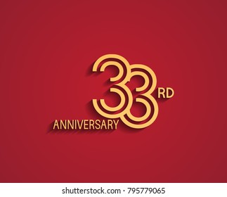 33rd anniversary design logotype with line style golden color for celebration event isolated on red background
