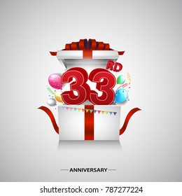 33rd anniversary design with red number inside gift box isolated on white background for celebration event