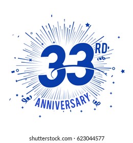 33rd Anniversary fireworks and celebration background with swoosh and confetti
