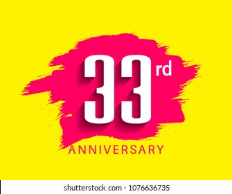33rd anniversary flat design pink brush on yellow background for celebration event 