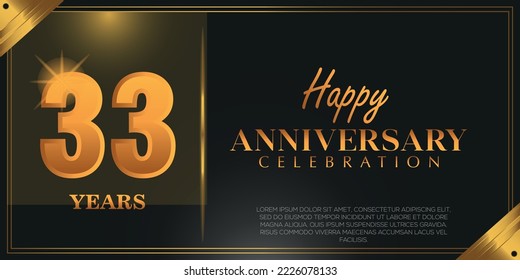  33rd anniversary logo with confetti golden colored isolated on black background, vector design for greeting card and invitation card