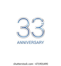 33rd anniversary logo design uses three lines which form the numbers.  years anniversary signs . Silver and blue color anniversary