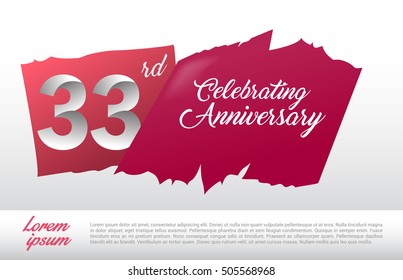 33rd anniversary logo with red abstract backgrond. design template