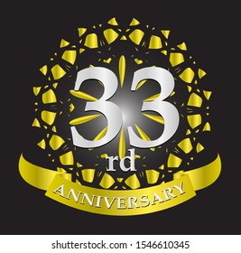33rd anniversary logo with silver and gold ribbon. Vector design template elements for your birthday celebration.