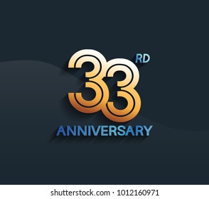 33rd anniversary logotype with multiple line golden color isolated on dark blue background for celebration