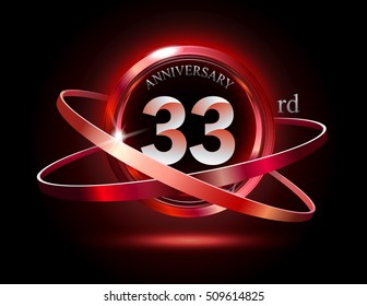 33rd anniversary with shiny red ring on black background