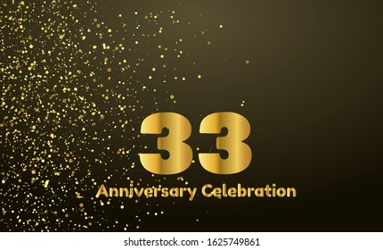 33rd Anniversary vector party background with gold glitter and gold font, editable illustration eps 10