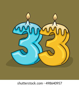 33rd Birthday Candle Number .Vector design template elements for your birthday celebration.