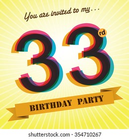 33rd Birthday party invite / template design in retro style - Vector Background
