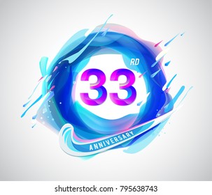 33rd colorful anniversary logo. abstract liquid color elements celebration background design