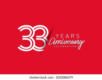 33rd Years Anniversary celebration logo, flat design isolated on red background.