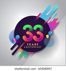 33rd years Anniversary logo with colorful abstract background, vector design template elements for invitation card and poster your thirty-three birthday celebration.