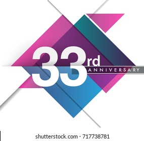 33rd years anniversary logo with geometric, vector design birthday celebration isolated on white background.