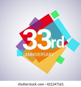 33rd years anniversary logo, vector design birthday celebration with colorful geometric isolated on white background.