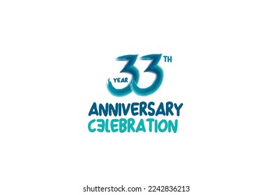 33th, 33 years, 33 year anniversary celebration fun style logotype. anniversary white logo with green blue color isolated on white background, vector design for celebrating event