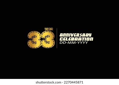 33 años, 33 años, 33 años de celebración de aniversario de un logotipo abstracto de estilo de punto. aniversario con color dorado aislado en el vector de fondo negro
