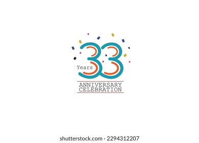 33th, 33 years, 33 year anniversary 2 colors blue and orange on white background abstract style logotype, vector design for celebration vector