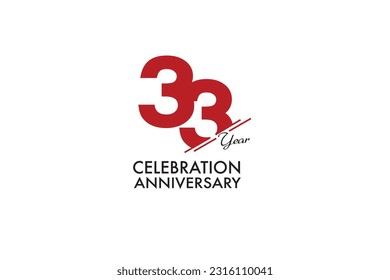 33th, 33 years, 33 year anniversary with red color isolated on white background, vector design for celebration vector