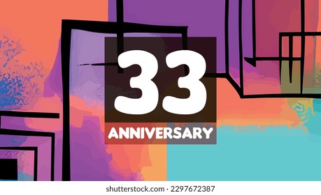 33th anniversary birthday celebration horizontal with colorful background lines and squares