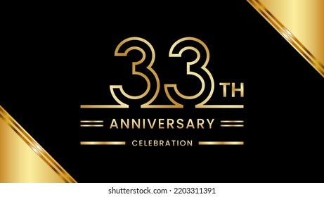 33th Anniversary Celebration with golden text, Golden anniversary vector template