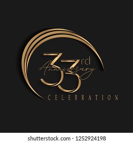 33th anniversary, design templates vector and illustrations with golden color and dark background