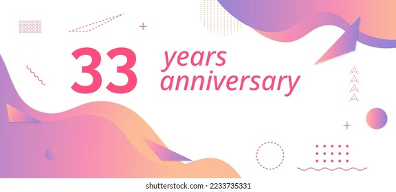 33th anniversary logo, birthday celebration. Vector design with colorful geometric background and circles shape.