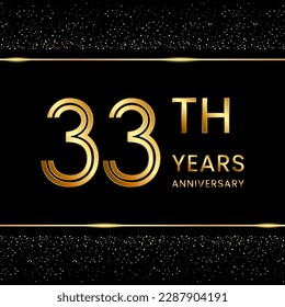 33th anniversary logo design with double line concept. Line Art style. Golden number logo. Vector Template Illustration