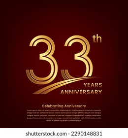 33th Anniversary logo with double line concept design, Golden number for anniversary celebration event. Logo Vector Template
