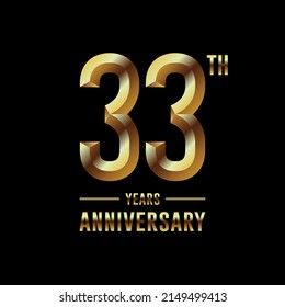 33th Anniversary logotype. Anniversary celebration template design with golden ring for booklet, leaflet, magazine, brochure poster, banner, web, invitation or greeting card. Vector illustrations.
