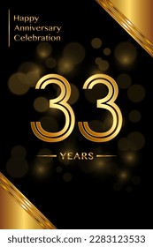 33th Anniversary template design with double line numbers. Golden anniversary template. Vector