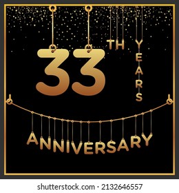 33º aniversario, diseño vectorial para la celebración del aniversario con color dorado sobre fondo negro, diseño simple y de lujo. plantilla de vector de logotipo