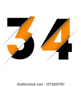 34 3 4 Number Logo Design with a Creative Cut and Black Circle Background. Creative logo design.