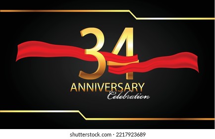 34 anniversary celebration. 34th anniversary celebration. 34 year anniversary celebration with red ribbon and black background.	