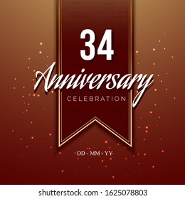 34 Anniversary celebration luxury design with wood motive background on the ribbon. anniversary celebration design template.