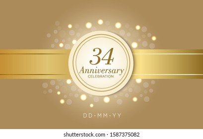 34 Anniversary celebration with ribbons and circles on a brown background.simple and luxury with classic design style. 