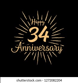 34 Anniversary fireworks and celebration background - stock vector - Vector