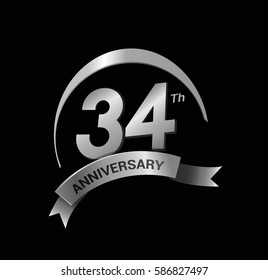 34 anniversary ring logo silver ribbon. vector celebration template