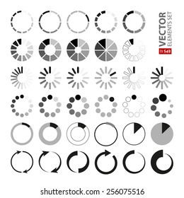 34 black and grey loading icons on white background. RGB EPS 10 vector elements set