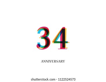 34 Colorful Anniversary logotype design isolated on white background