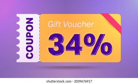 34% coupon promotion sale for website, internet ads, social media. Big sale and super sale coupon code 34 percent discount gift voucher coupon vector illustration summer offer ends weekend holiday