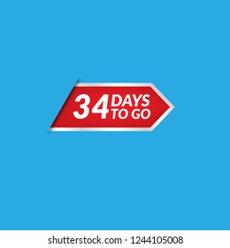 34 days to go label,sign,button. Vector stock illustration.