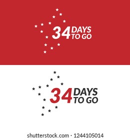 34 days to go label,sign,button. Vector stock illustration.