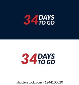 34 days to go label,sign,button. Vector stock illustration.