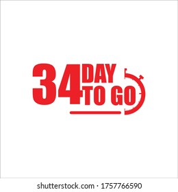 34 days to go label,sign,button. Vector stock illustration