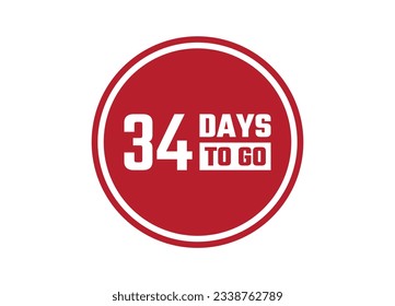 34 days to go red vector banner illustration isolated on white background