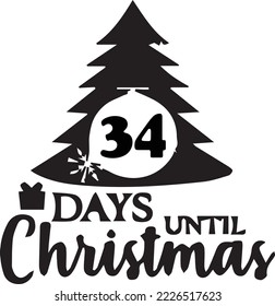 34 Days until Christmas simplistic black and white design 