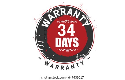 34 days warranty vector vintage grunge guarantee background