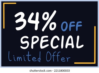 34% Discount Limited Special Offer vector art illustration in purple background color and fantastic font with attractive color combination