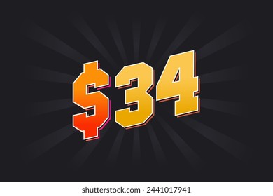 34 Dollar American Money Vektor Text Symbol. $34 USD Vereinigte Staaten Dollar Aktienvektor
