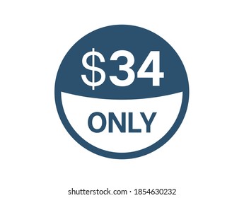 Preissymbol für 34 Dollar. Preismarke von 34 USD